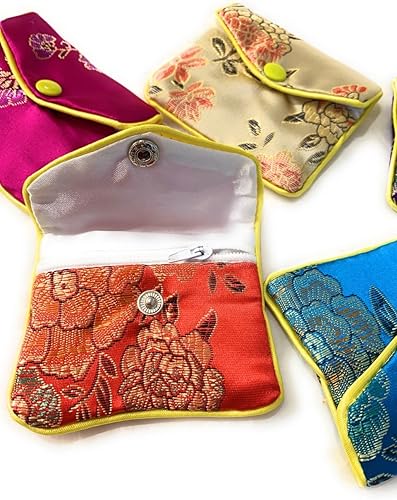 Lot de 5 pochettes en soie chinoise avec fermeture éclair pour bijoux, sac à main, sac à main, organisateur de sac à main, coffret cadeau - Nail Gallerys