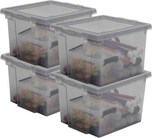 Iris Ohyama, Boite rangement plastique, Boite de rangement bureau de 10L, Lot de 4, Sans BPA,DDUSB-S, Gris- L29 x P24 x H18.5 cm - Nail Gallerys