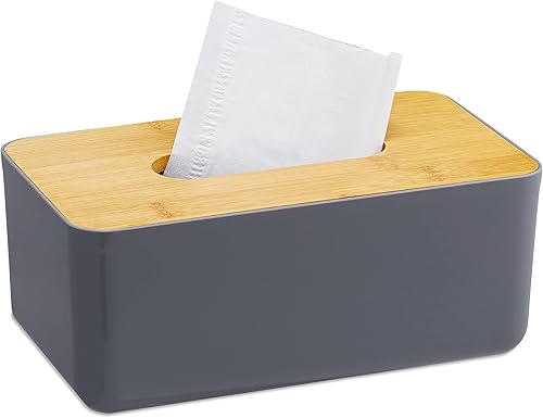 Relaxdays Boîte à mouchoirs, Rechargeable, Distributeur à lingettes, Couvercle en Bambou, Plastique, 10x23x13 cm, Gris - Nail Gallerys