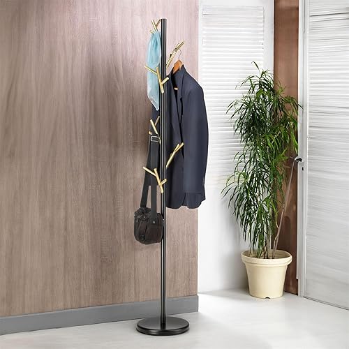 IDIMEX Porte-Manteaux ZENO Portant à vêtements sur Pied en Forme d'arbre avec 6 Crochets sur différentes hauteurs, en métal laqué Noir et doré - Nail Gallerys