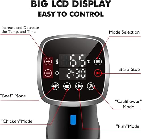 Bonsenkitchen Cuiseur Sous Vide,1200W, IPX7 Imperméable à l'eau,écran LCD, Thermostat Réglable pour un Contrôle Précis de la Température - Nail Gallerys