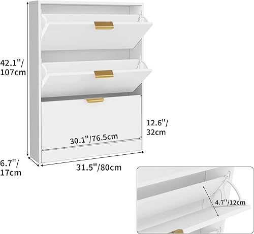 VOWNER Meuble Chaussures, Meuble de Rangement à Chaussures Armoire, Commode à Chaussures, Meuble d'entrée Rangement pour Chaussures, 80 x 17 x 107 cm - Nail Gallerys