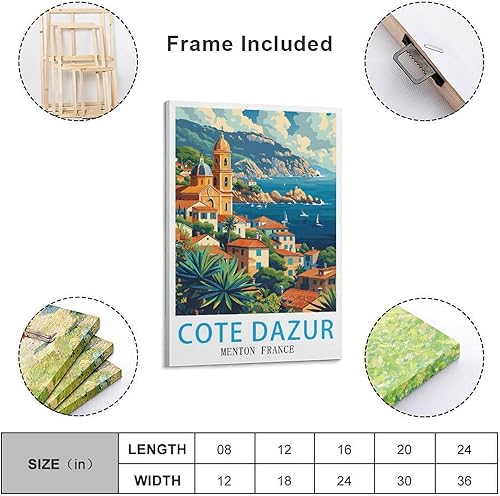 LHJOIUN Impression sur toile vintage Cote d'azur Menton France pour salon, chambre à coucher, décoration d'intérieur, 20 x 30 cm - Nail Gallerys