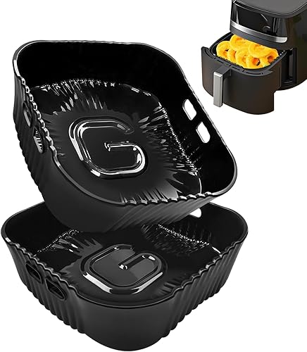 23CM Moule Silicone Air Fryer Platine, Plat Accessoires Air Fryer pour Philips Série 2000 6.2L NA230, Russell Hobbs 8L, COSORI TurboBlaze XXL 6L/6,2L/6,4L, Réutilisable Plat Silicone Airfryer, 2PCS - Nail Gallerys