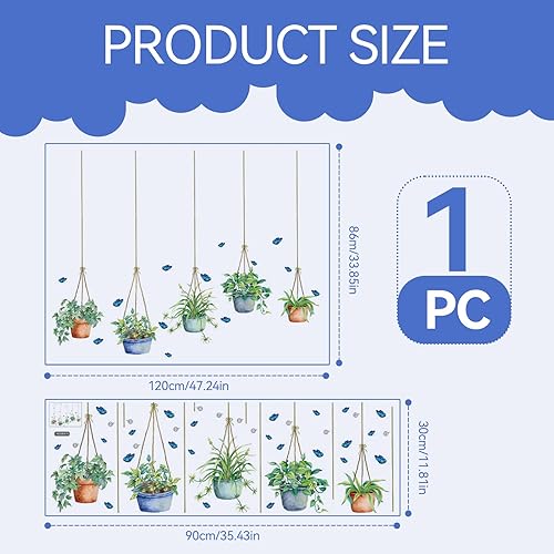 Stickers Fenetre Plante en Pot, Feuilles Stickers Fenêtre Électrostatique Sticker Muraux de Fleurs Anti-Collision Décoration Réutilisables Autocollants Vitrine Amovible pour Fenêtre Porte Cuisine - Nail Gallerys