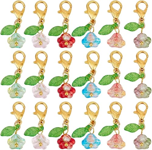 SUNNYCLUE 1 boîte de 48 marqueurs de Mailles au Crochet Marqueurs de Mailles à Tricoter Marqueurs de Tricot Petites Fleurs Feuilles Fermoirs à Pince de Homard au Crochet Breloques Marqueurs au Crochet - Nail Gallerys