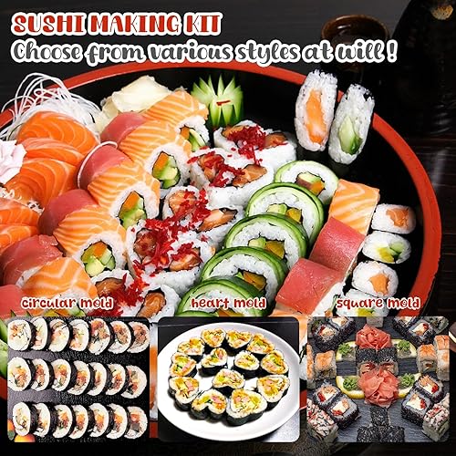 USHOP Kit sushi complet,Sushi maker,Appareil pour fabrication sushi,27 Pièces Deluxe Edition Sushi Maker Kit avec Sushi Rice Rolling Forms, Fourchette, Couteau à sushi, Sushi Rolling Mat, Baguettes - Nail Gallerys