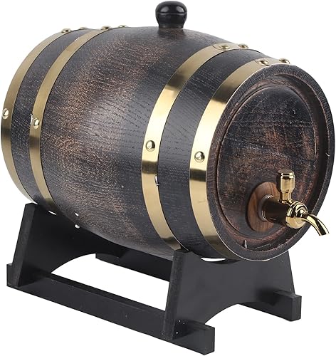 Oumefar Tonneau de vin en Bois de chêne 3L rétro Vintage Bois de chêne vin Noir Brandy Whiskey Bourbon Tequila chêne Baril vin Rouge Seau Contenant avec Robinet - Nail Gallerys