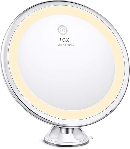 BESTOPE Miroir de Maquillage grossissant x10 Intelligent, Tactile et Portable avec 3 Modes d'éclairage, Rotatif à 360 degrés, Ventouse puissante, pour Table de Salle de Bain et Voyage - Nail Gallerys