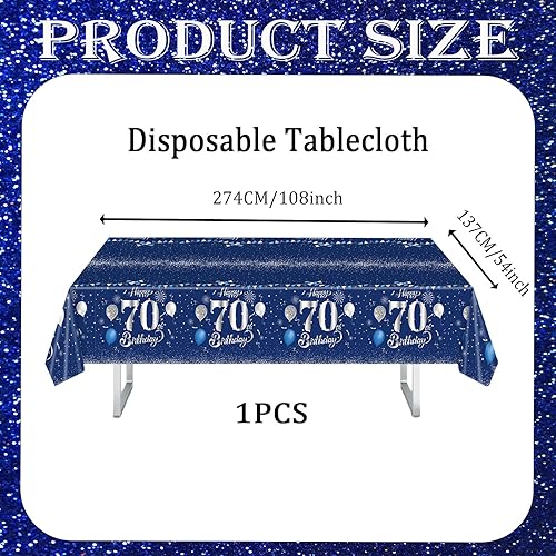 70 ans Nappe Anniversaire en Plastique, Bleu et Argent Nappe Fête 70 ans Anniversaire, Nappe Happy 70th Birthday 137x274cm Couverture Rectangulaire Nappe Party Linge de Table à Manger Cuisine Banquet - Nail Gallerys