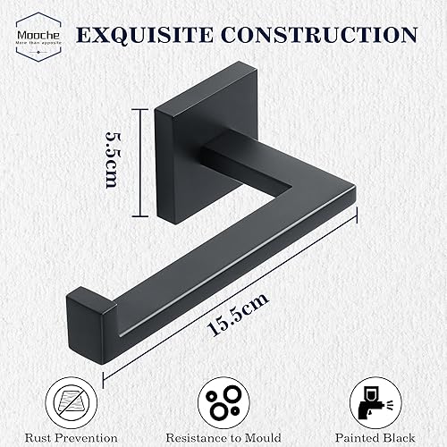 Mooche Porte Rouleau Papier Toilette, Longeur 15.5 CM, Papier Toilette Mural pour Salle de Bain/Cuisine, en Acier Inoxydable SUS 304, Antirouille et Pratique, Noir (Carré) - Nail Gallerys
