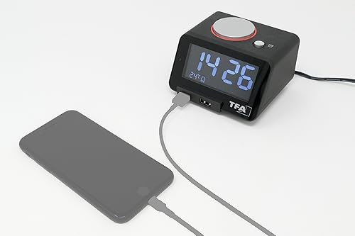 TFA Dostmann Réveil numérique Homtime, 60.2017.01, reveil Matin avec Fonction de Charge USB, Digital, Alarme mélodique, Volume réglable, Fonction Snooze, Noir - Nail Gallerys