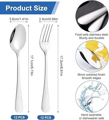 24 Pièces Fourchettes et Cuillères de Table, 17cm Cuillères à Café et Fourchettes à Dessert en Acier Inoxydable, Polies Miroir, Lavables au Lave-vaisselle, pour Maison, Mariage, Fête, Restaurant - Nail Gallerys