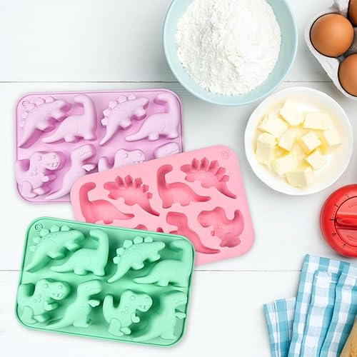 3 Pièces Moule Dinosaure Gateau, 8 Cavités Moule Gateau Dinosaure, Moule Dinosaure, Moule Animaux, Moule Silicone Dinosaure Convient pour Faire Bonbons Chocolat Pudding Savon (Rose, Vert, Violet) - Nail Gallerys