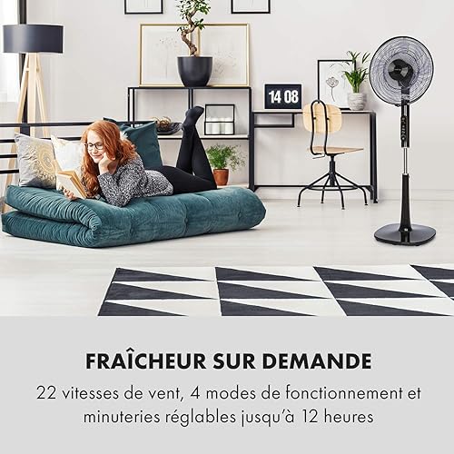 KLARSTEIN Sommerwind - Ventilateur sur Pied, Rotor 16' (41 cm), 35 W, jusqu'à 5 544 m³ / h, 58 DB Max, Oscillation à Commande séparée, 22 Niveaux de Vitesse, 4 Modes de Fonctionnement - Noir - Nail Gallerys