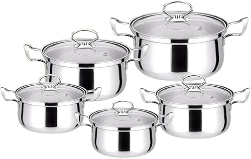 Uposao 10Pcs Batterie de Cuisine en Acier Inoxydable, Casseroles/Faitouts avec Couvercle en Verre pour Tous Feux Dont Induction - Nail Gallerys